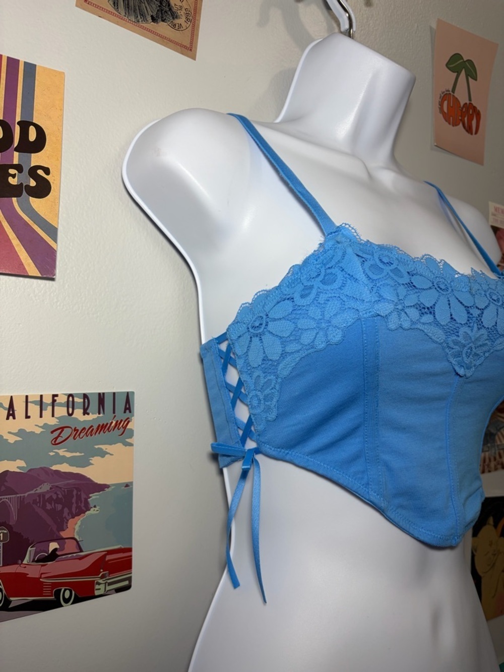 Colsie Sky Blue Lace-Trim Cropped Bralette - Picture 3 of 5